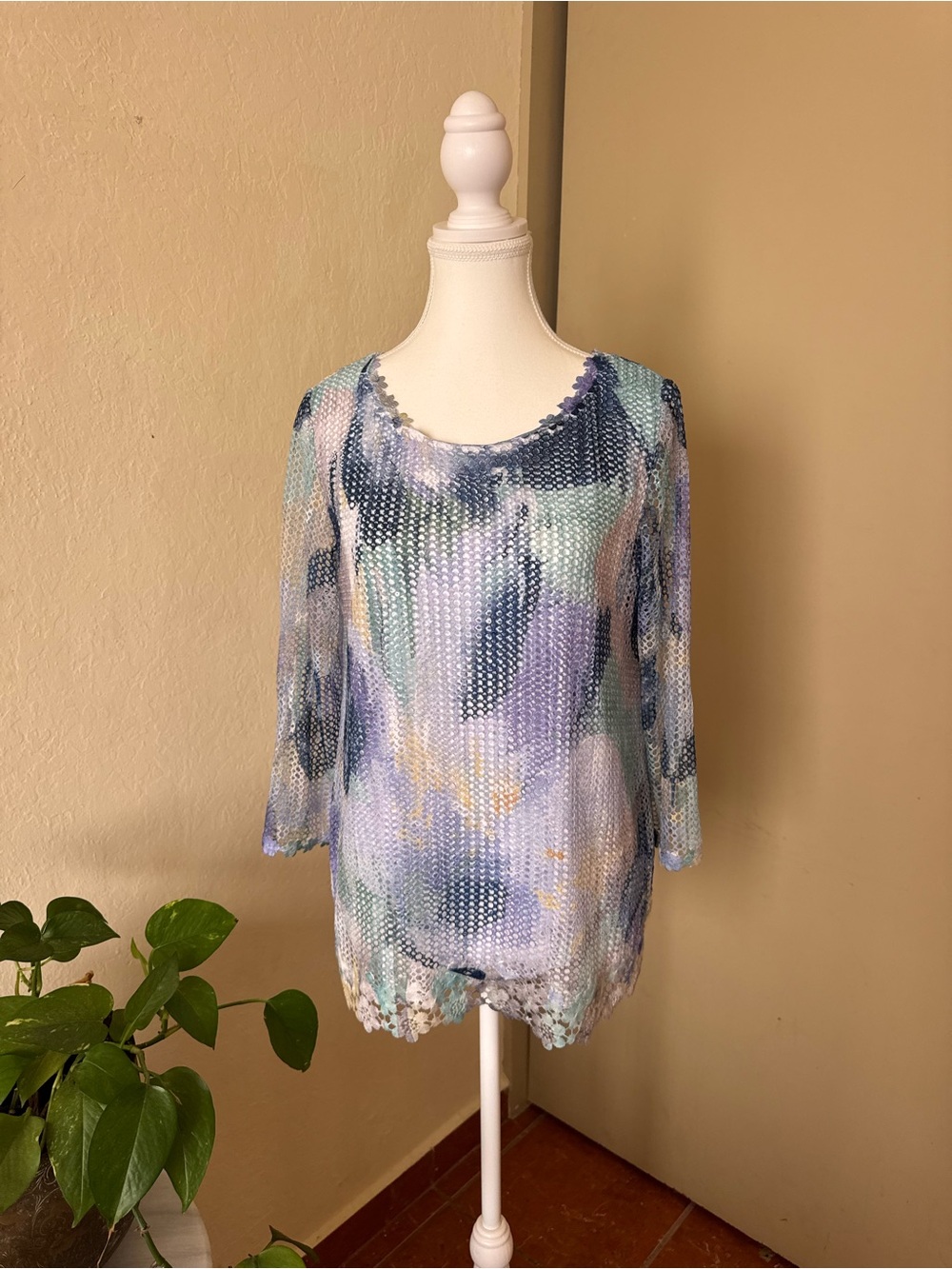 NWT Alfred Dunner Sheer Floral Mesh Tunic Top Size S